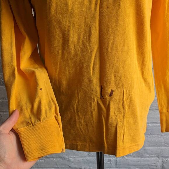 Vintage Yellow Crewneck Longsleeve Tee Thrashed Print Single Stitch Tshirt Top - Picture 6 of 11